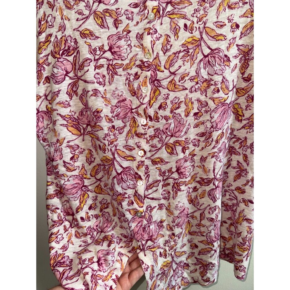 Haute Hippie Style 100% Linen Floral Tank Top Small Pink Orange Button Back - Picture 7 of 9